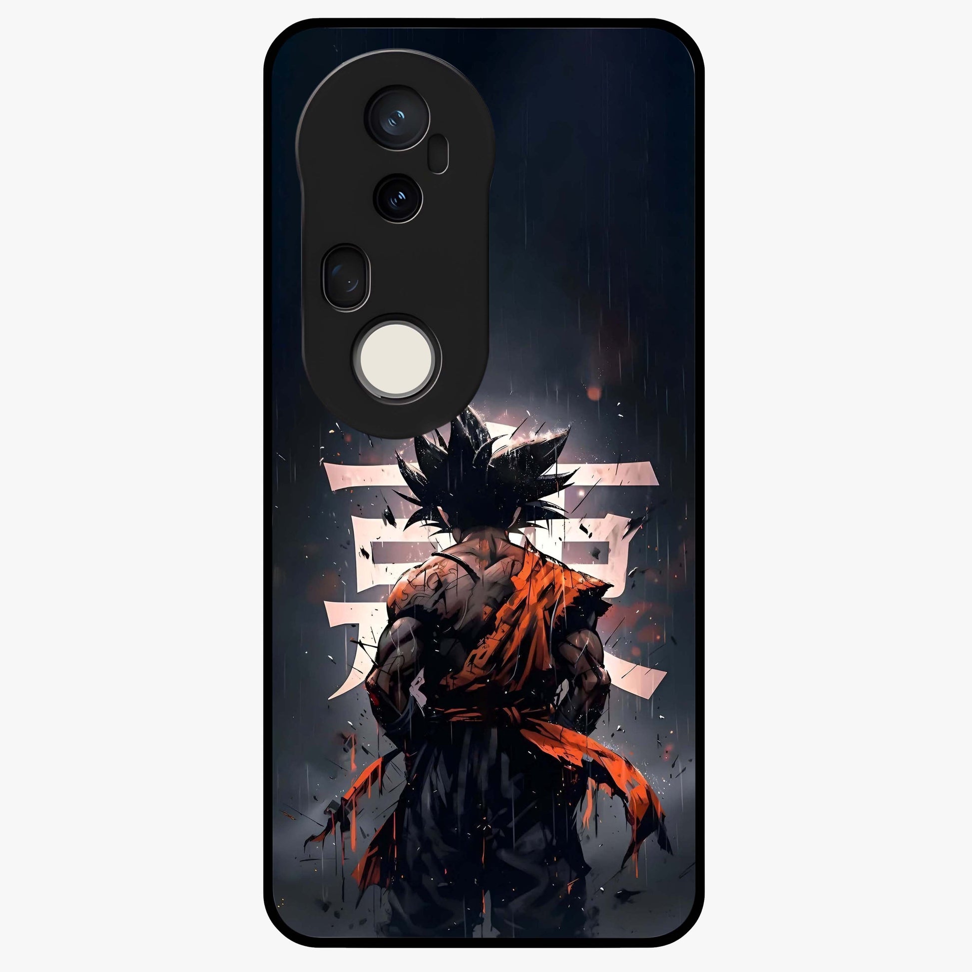 Dark Warrior In Rain Glass Case showing flat back view with warrior artwork in rainy atmosphere and glossy glass finish.