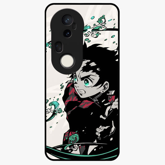 Demon Slayer Glass Case showing flat back view with bold anime inspired artwork and glossy glass finish.