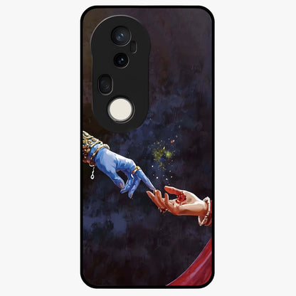 Divine Touch Eternal Glass Case showing flat back view with spiritual themed artwork and glossy glass finish.