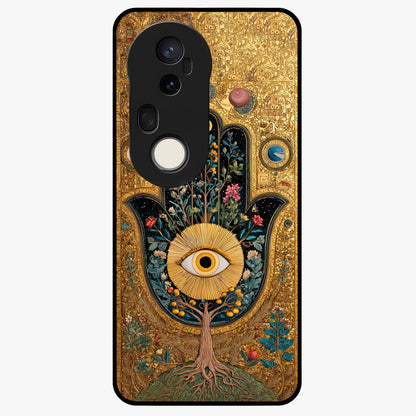 Ethereal Evil Eye Glass Case showing flat back view with mystical evil eye artwork and glossy glass finish.