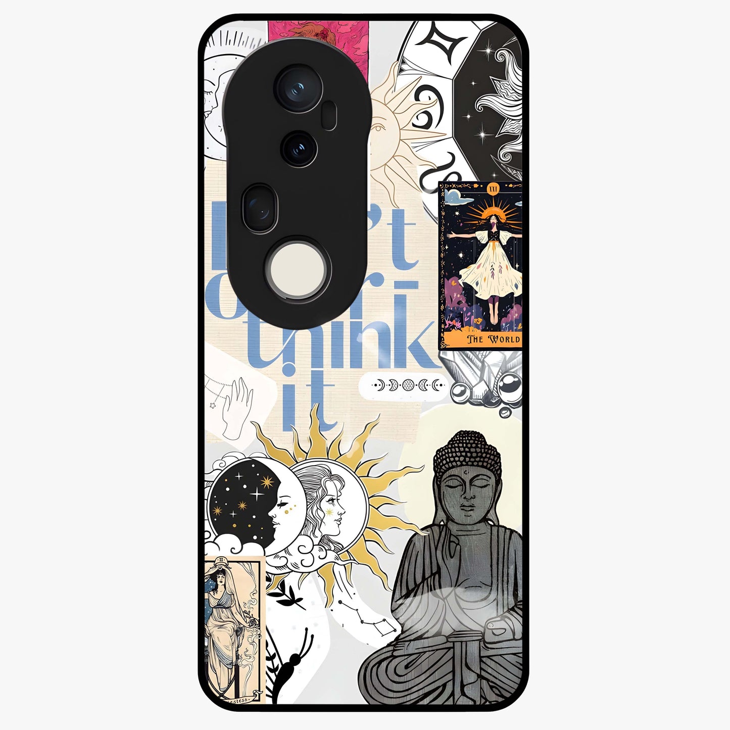 Ethereal Thoughts Glass Case showing flat back view with dreamy artistic artwork and glossy glass finish.