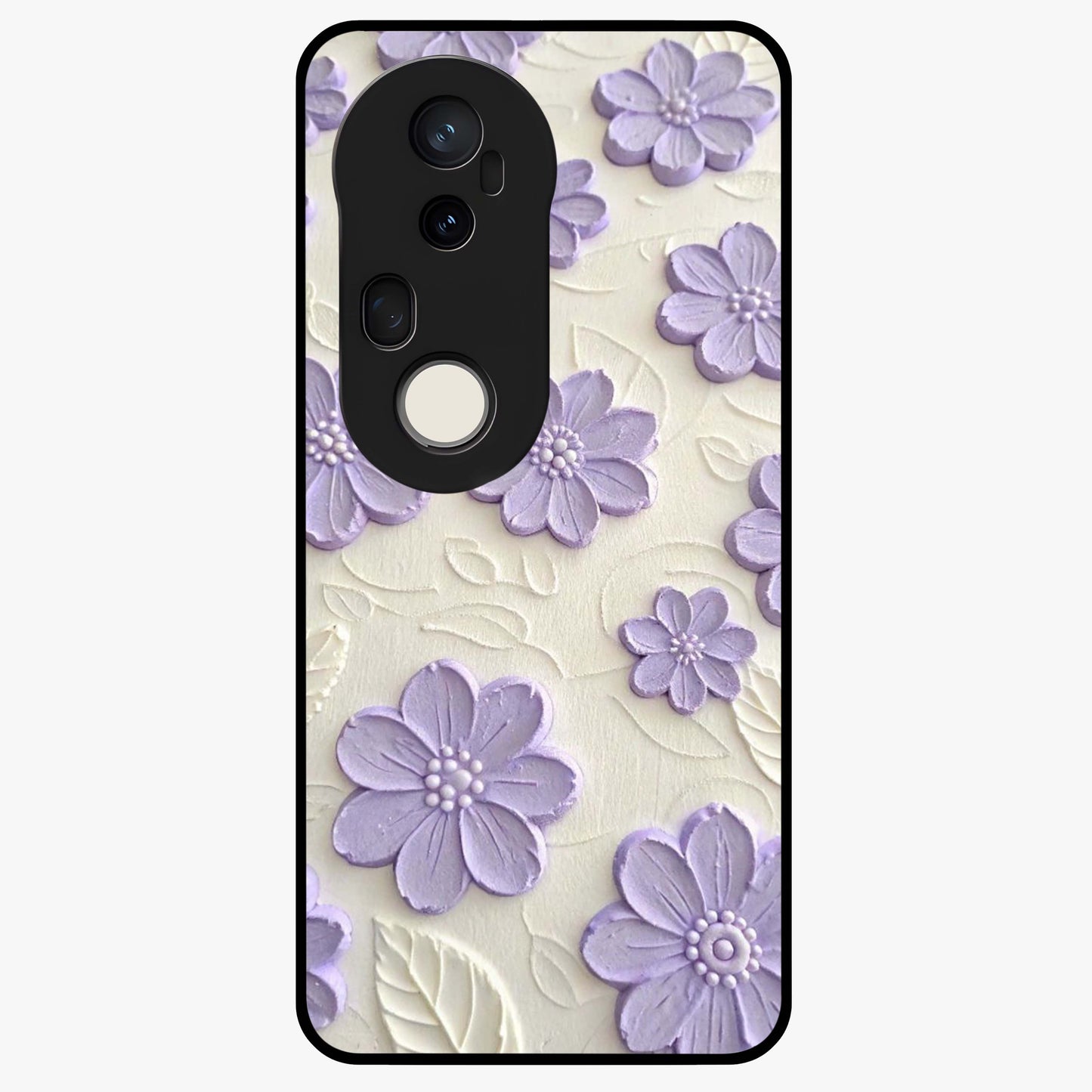 Floral Wall Art With Purple Flowers Glass Case showing flat back view with purple flower artwork and glossy glass finish.