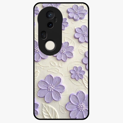 Floral Wall Art With Purple Flowers Glass Case showing flat back view with purple flower artwork and glossy glass finish.