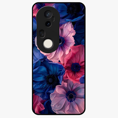 Flower Paper Art Pattern Glass Case showing flat back view with paper cut style floral artwork and glossy glass finish.