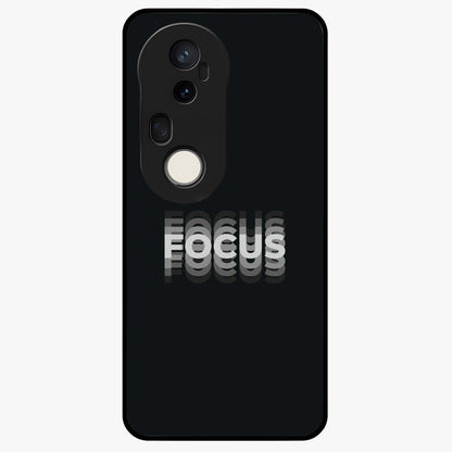 Focus Mode On Glass Case showing flat back view with bold motivational typography design and glossy glass finish.
