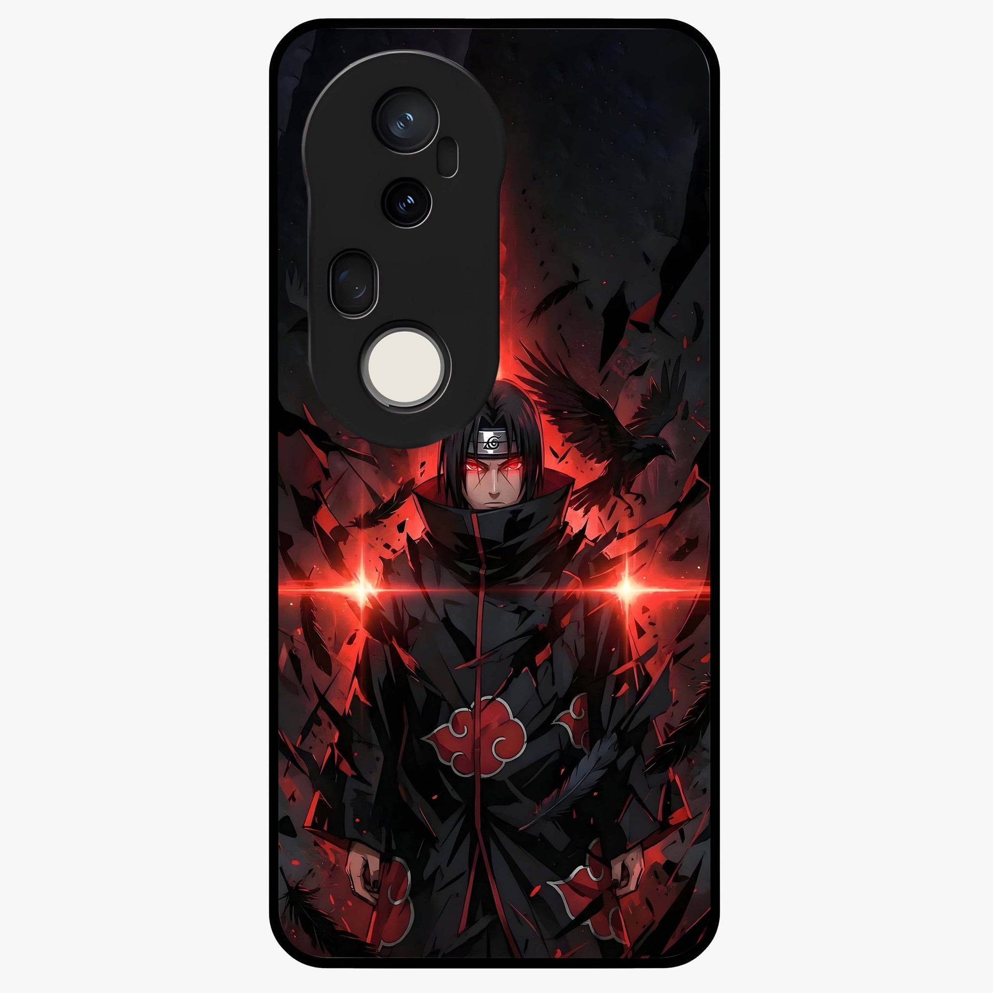 Focused Blade Discipline Glass Case showing flat back view with warrior sword themed artwork and glossy glass finish.