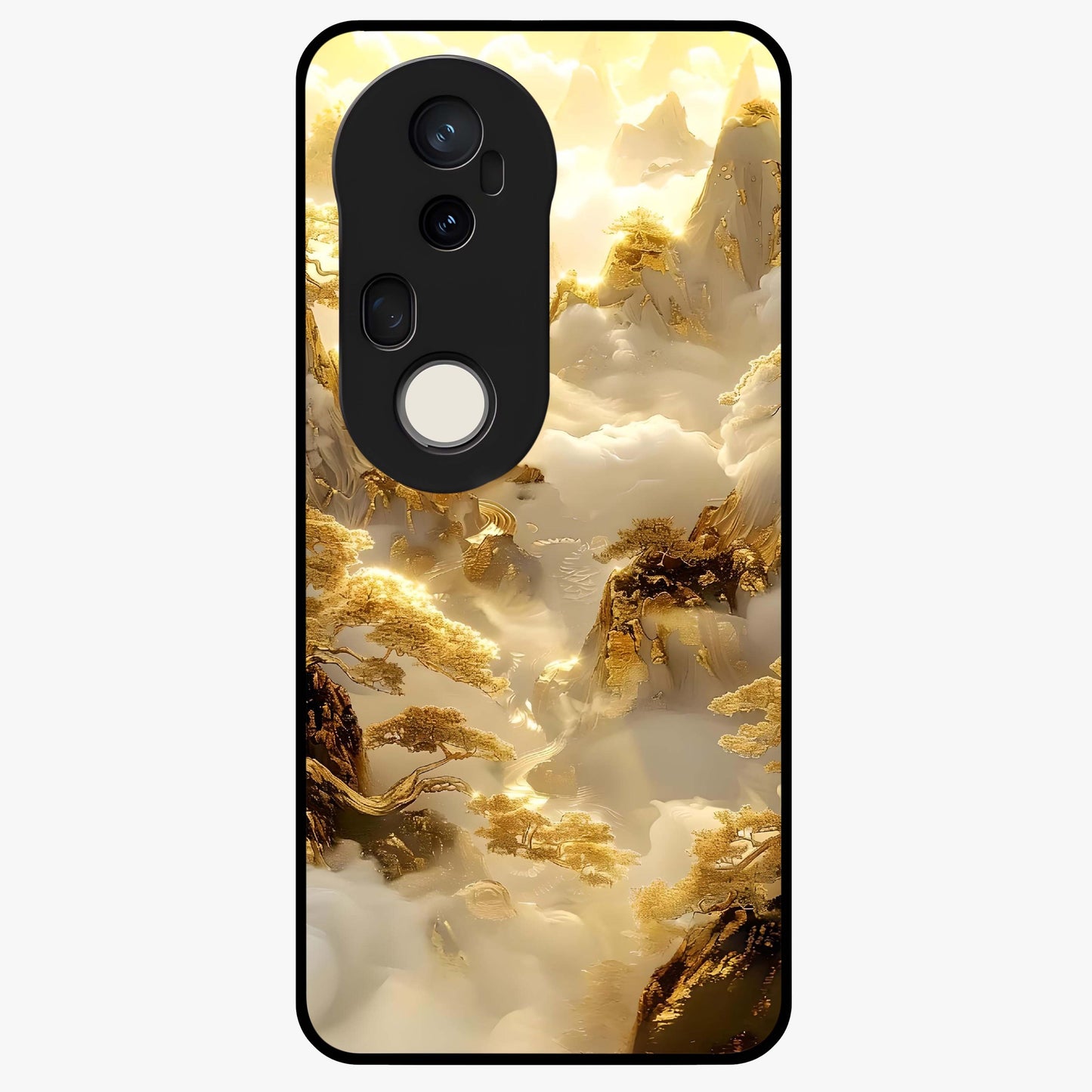 Gates Of Illumination Glass Case showing flat back view with mystical illuminated gate artwork and glossy glass finish.