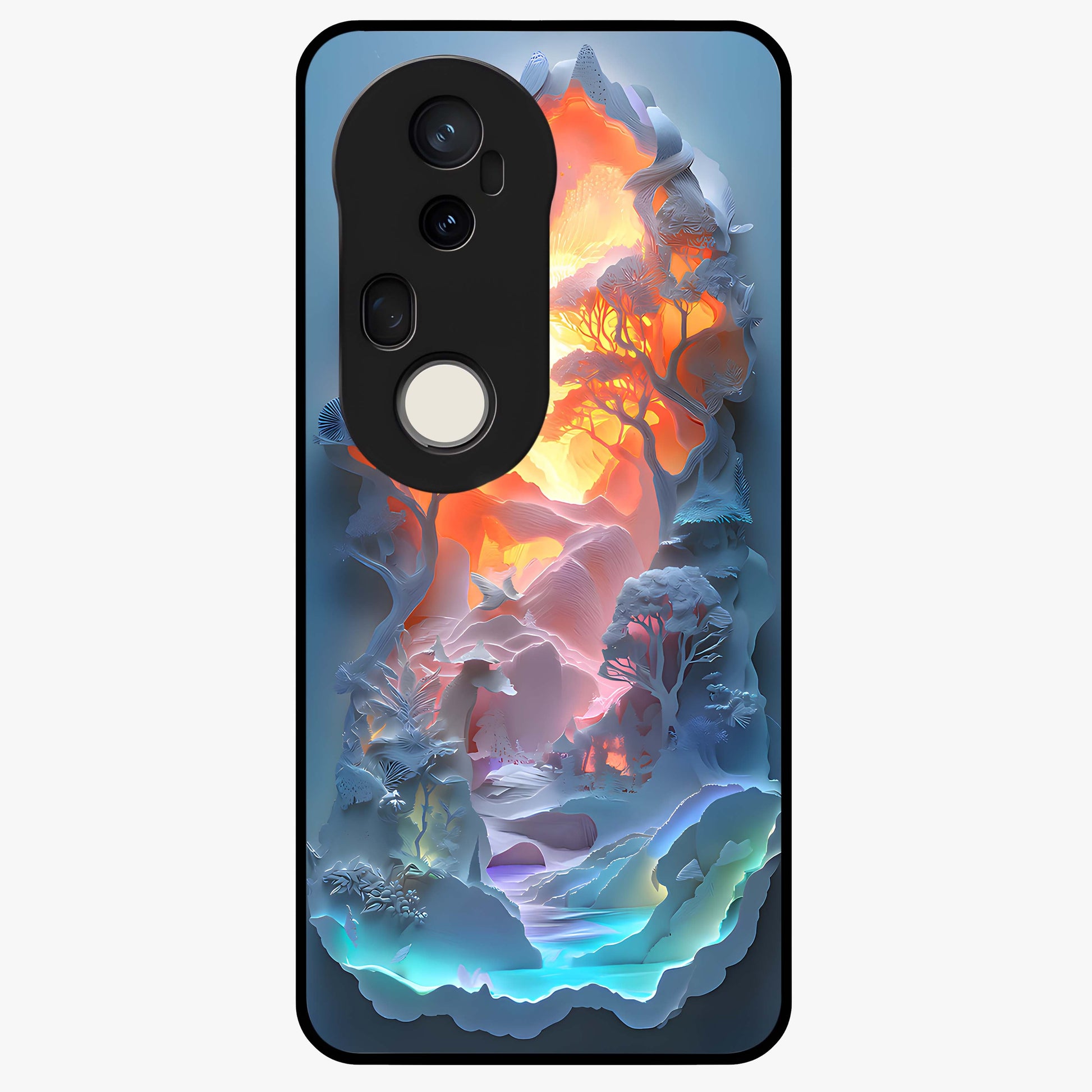 Glow Forest Portal Glass Case showing flat back view with glowing forest portal artwork and glossy glass finish.