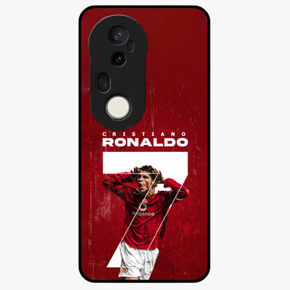 Goal Celebration Legacy Glass Case showing flat back view with football celebration inspired artwork and glossy glass finish.