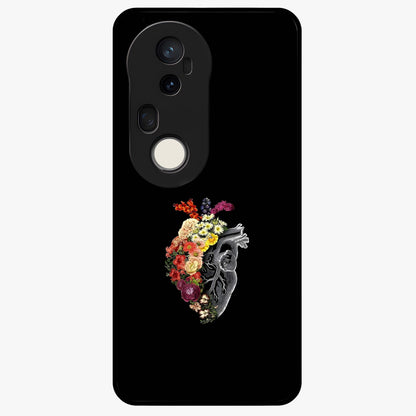 Heart With Flowers Glass Case showing flat back view with heart shaped floral artwork and glossy glass finish.