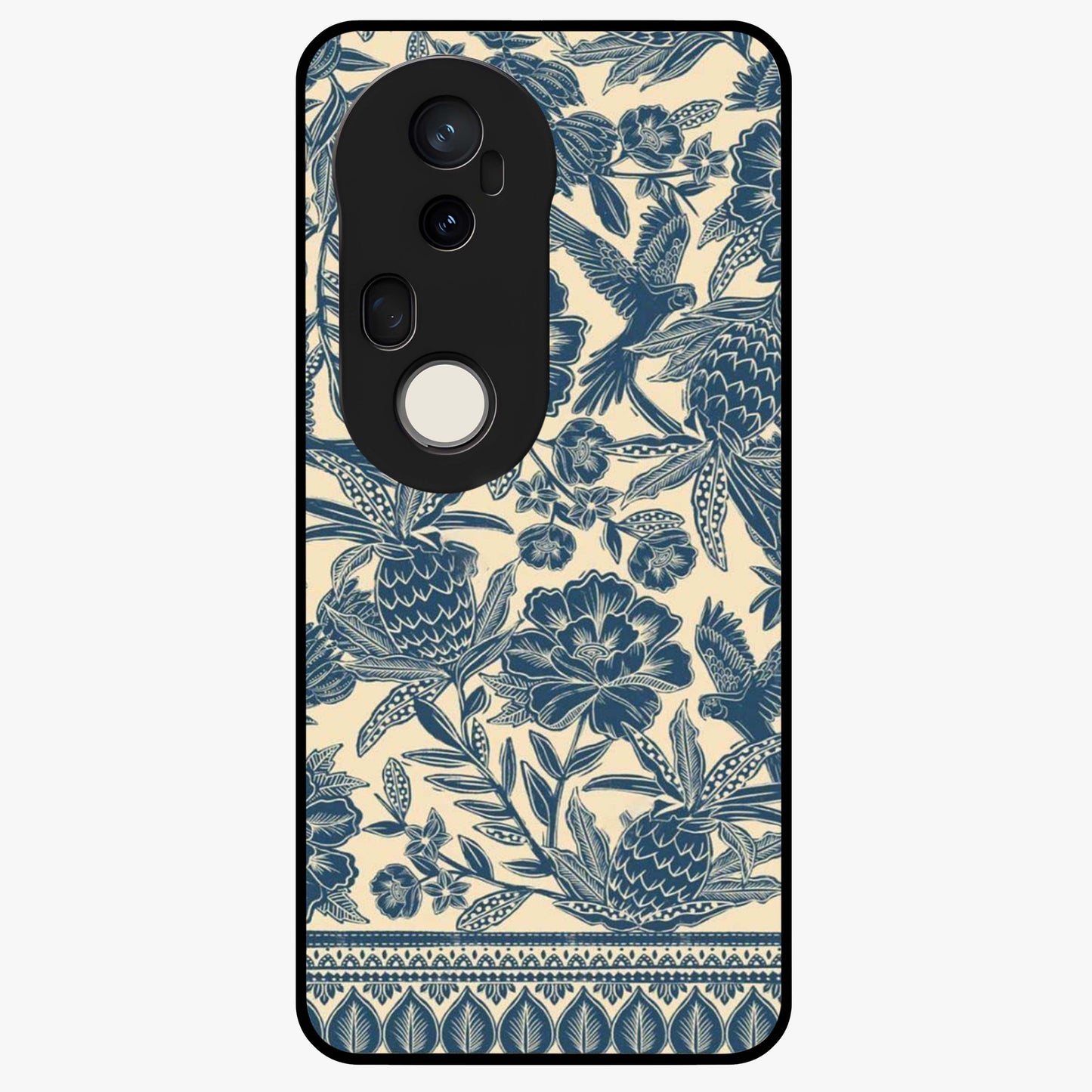 Heirloom Wild Bloom Glass Case showing flat back view with vintage inspired wild flower artwork and glossy glass finish.