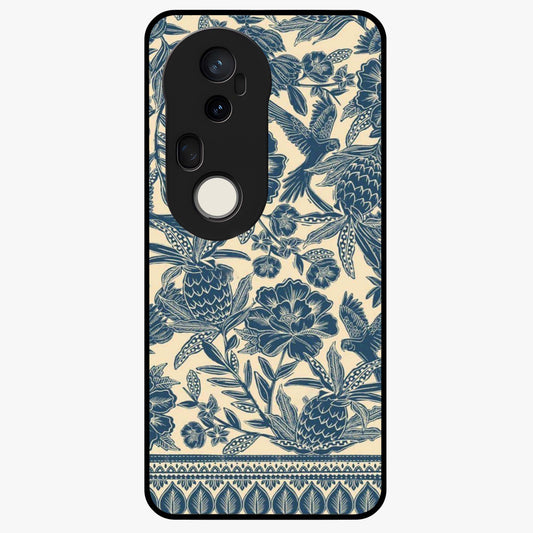 Heirloom Wild Bloom Glass Case showing flat back view with vintage inspired wild flower artwork and glossy glass finish.