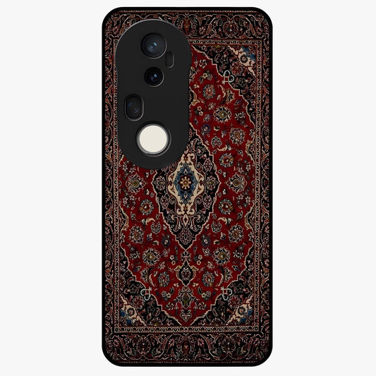 Heritage Carpet Royale Glass Case showing flat back view with ornate Persian carpet inspired pattern and glossy glass finish.