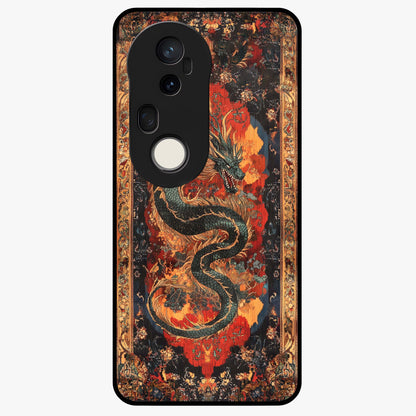 Inferno Dragon Soul Glass Case showing flat back view with fiery dragon artwork and glossy glass finish.