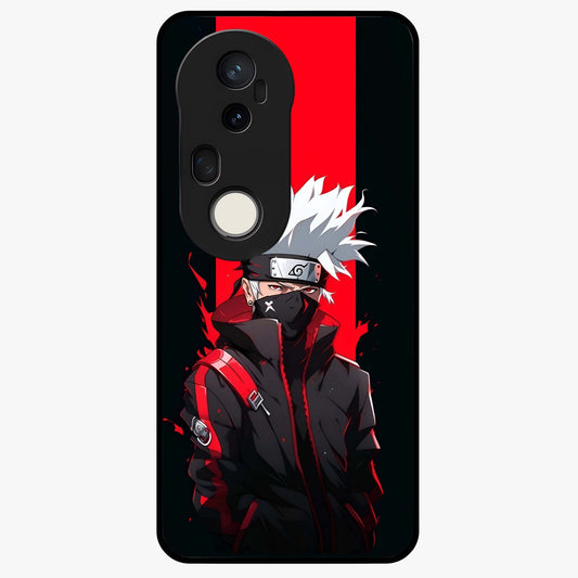 Kakashi Scarlet Shadow Glass Case showing flat back view with powerful anime ninja artwork and glossy glass finish.