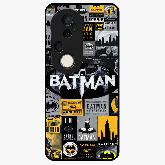 Knight Gotham Rise Glass Case showing flat back view with dark hero inspired artwork and glossy glass finish.