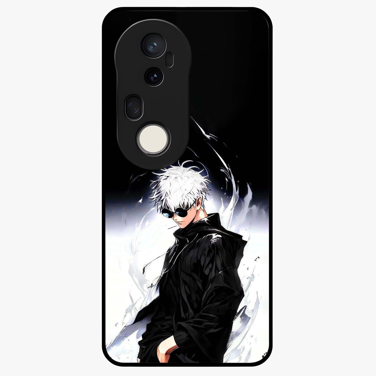 Limitless Shadow King Glass Case showing flat back view with powerful shadow warrior artwork and glossy glass finish.