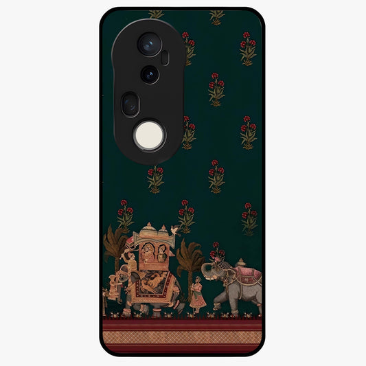 Macmerise Glass Case showing flat back view with stylish modern artwork and glossy glass finish.