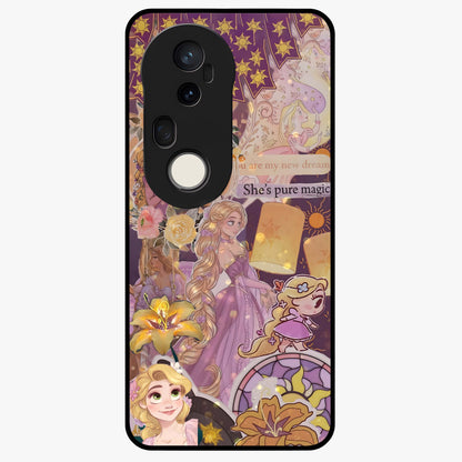 Magical Tangled Dream Glass Case showing flat back view with dreamy tangled artwork and glossy glass finish.