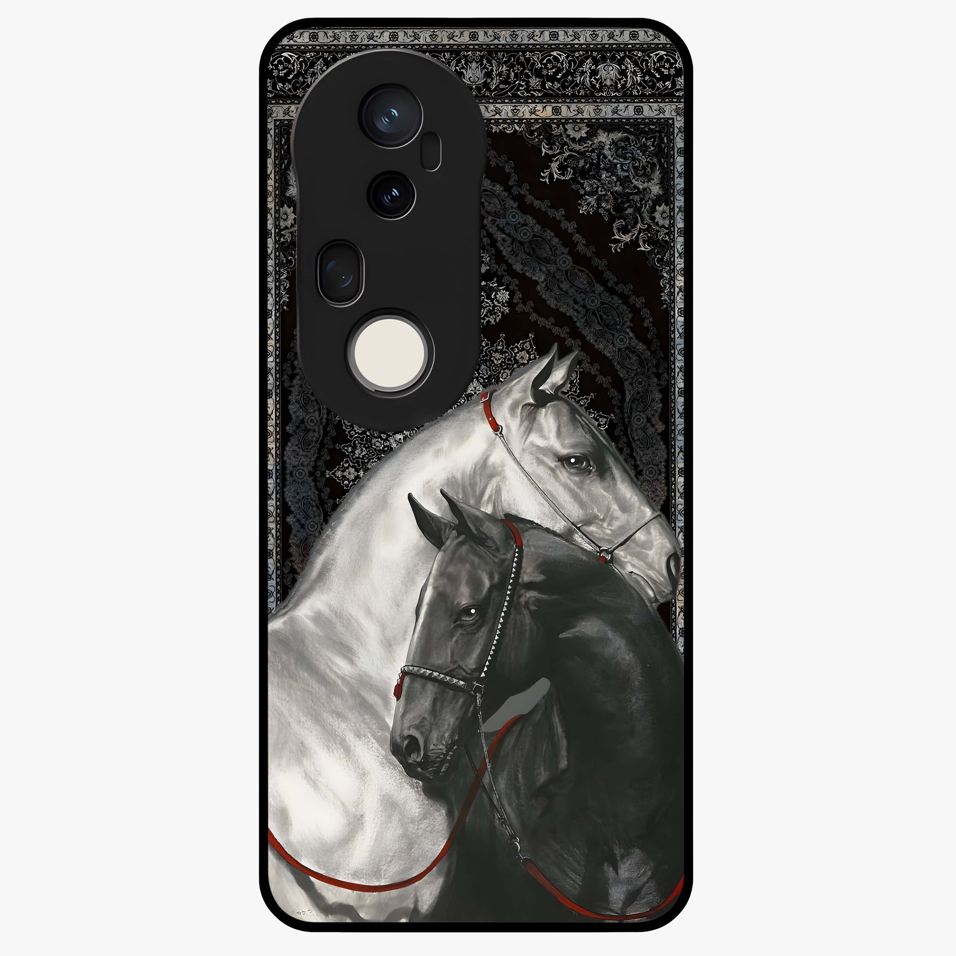 Majestic Ride Legacy Glass Case showing flat back view with powerful automotive inspired artwork and glossy glass finish.