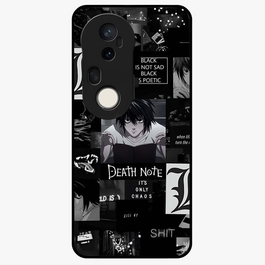 Midnight Chaos Mind Glass Case showing flat back view with abstract dark themed artwork and glossy glass finish.