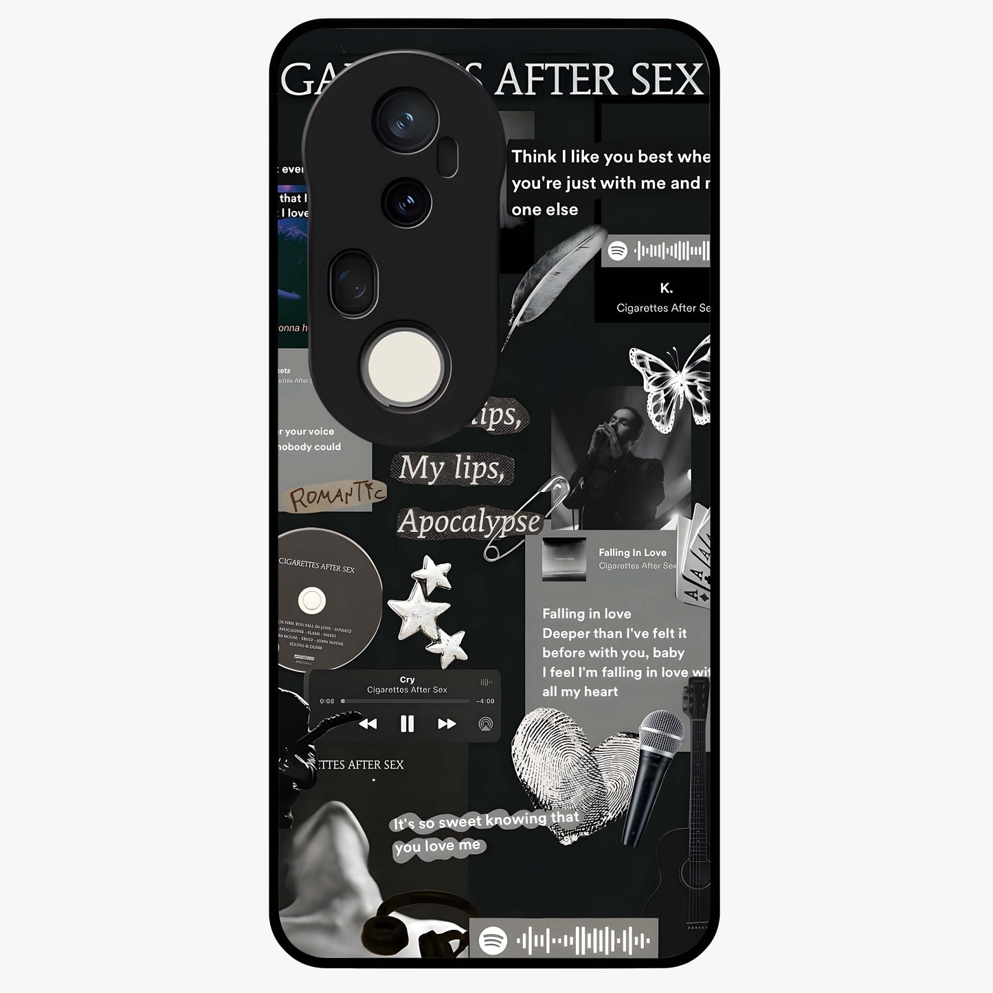 Midnight Love Echo Glass Case showing flat back view with romantic midnight themed artwork and glossy glass finish.