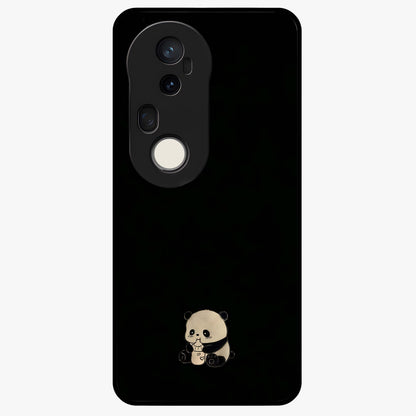 Midnight Panda Love Glass Case showing flat back view with cute panda themed artwork and glossy glass finish.