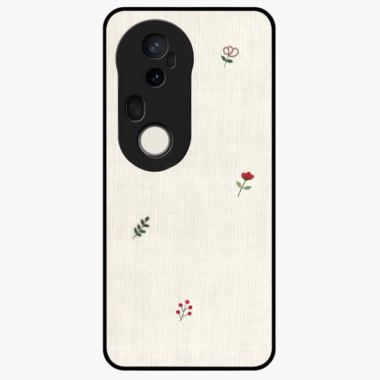 Minimal Petal Whispers Glass Case showing flat back view with soft minimal floral artwork and glossy glass finish.