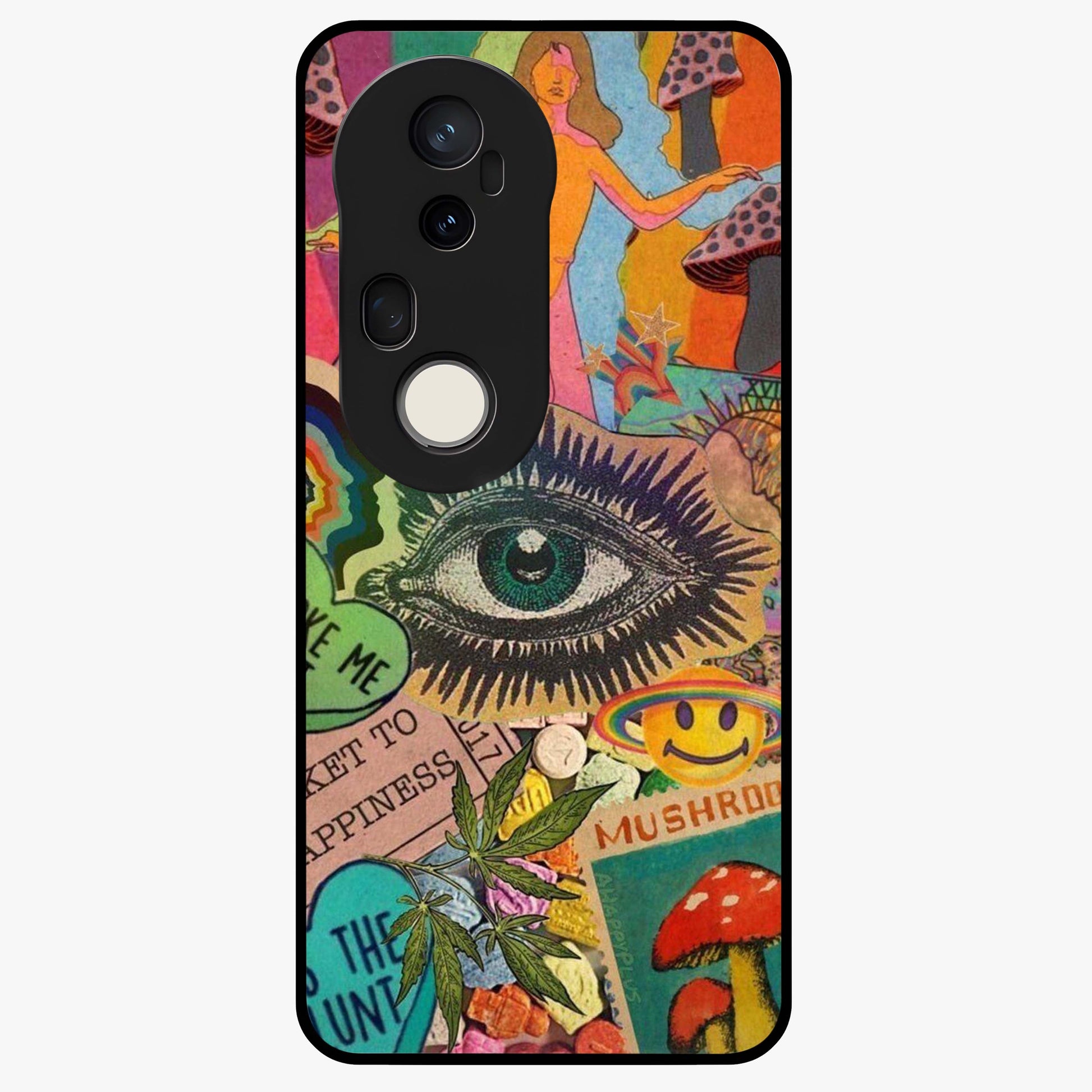 Mystic Eye Wonderland Glass Case showing flat back view with mystical eye themed artwork and glossy glass finish.