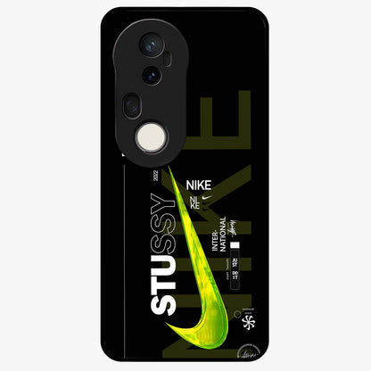 Neon Street Edition Glass Case showing flat back view with neon street style artwork and glossy glass finish.