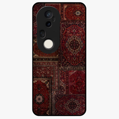 Persian Velvet Tale Glass Case showing flat back view with luxurious Persian velvet pattern artwork and glossy glass finish.