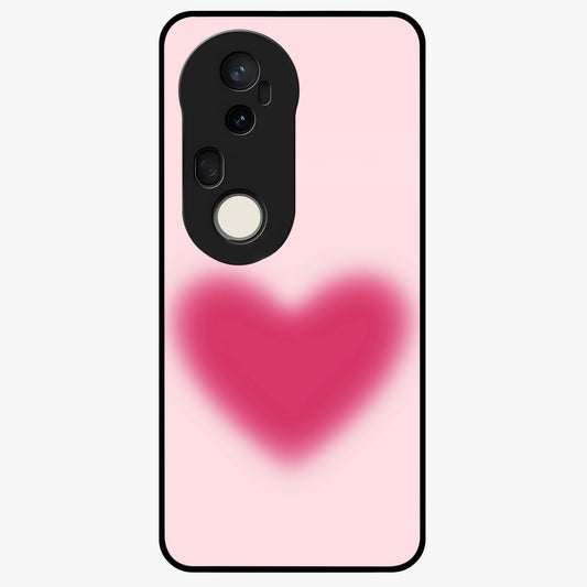 Pink Aura Heart Glass Case showing flat back view with glowing heart artwork and glossy glass finish.