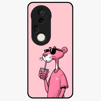 Pink Panther Glass Case showing flat back view with iconic pink panther artwork and glossy glass finish.