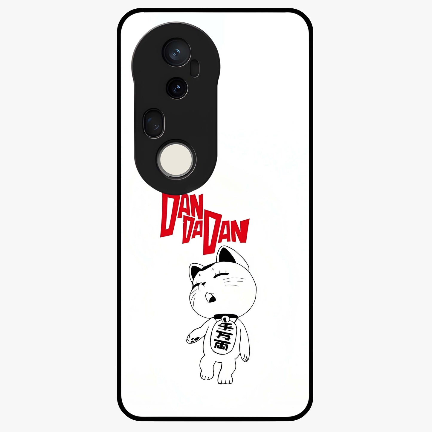 Playful Spirit Charm Glass Case showing flat back view with cheerful charm themed artwork and glossy glass finish.