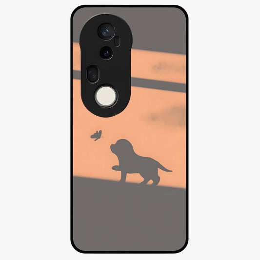 Puppy Shadow Art Glass Case showing flat back view with cute puppy shadow style artwork and glossy glass finish.