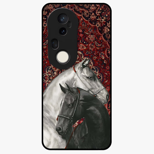 Regal Stallion Tapestry Glass Case showing flat back view with majestic horse tapestry artwork and glossy glass finish.