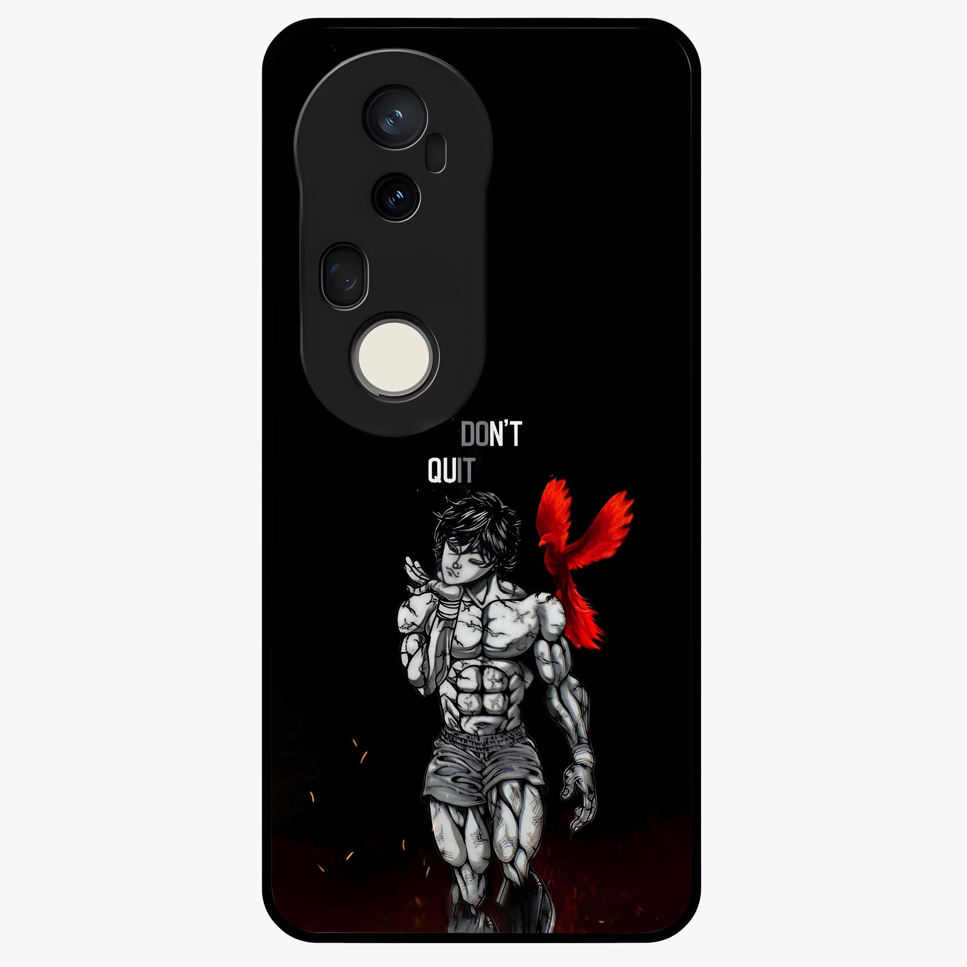 Rise Beyond Limits Glass Case showing flat back view with motivational typography artwork and glossy glass finish.