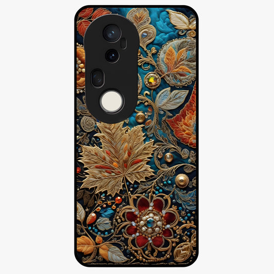 Royal Jewel Garden Glass Case showing flat back view with decorative floral garden artwork and glossy glass finish.
