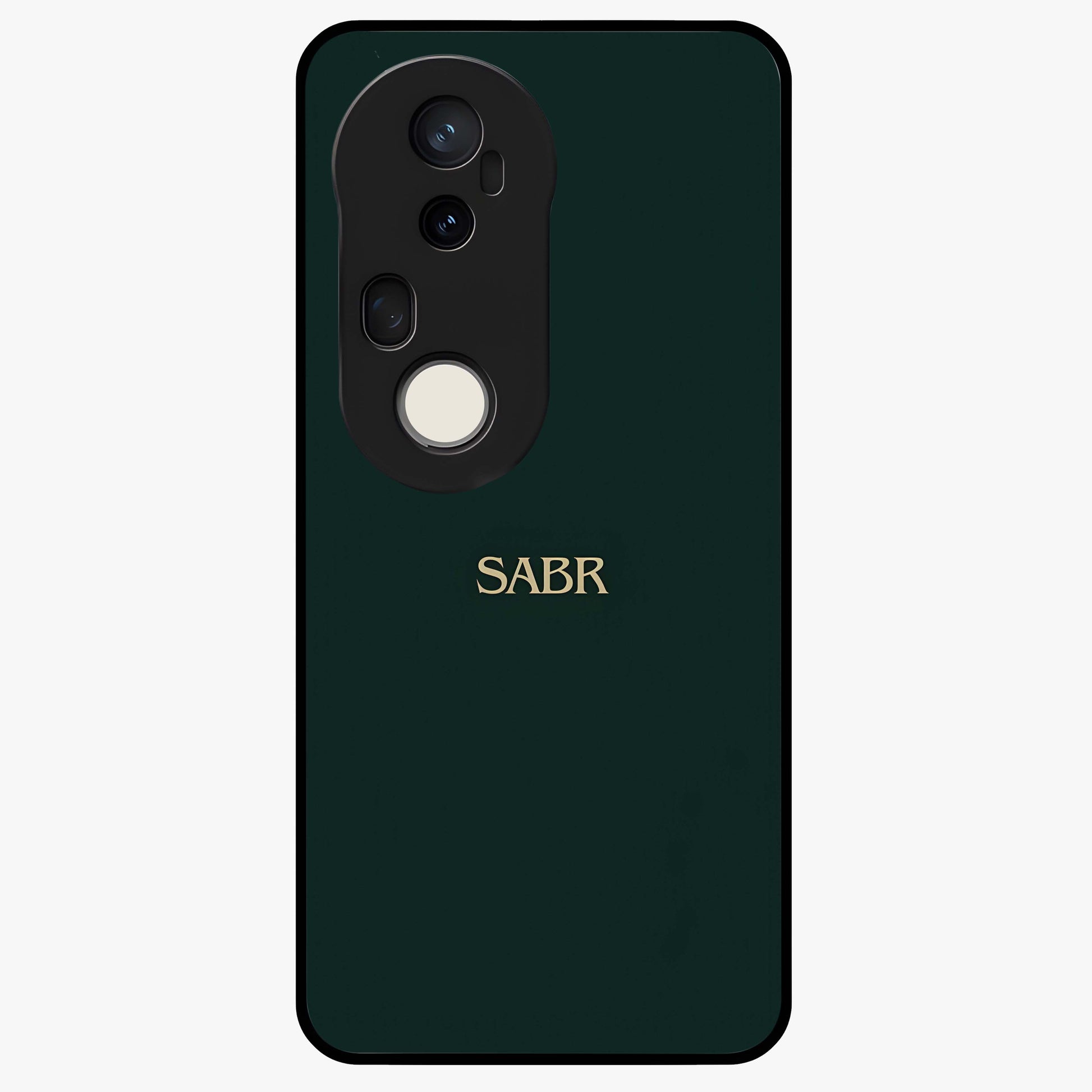 Sabr Minimal Patience Glass Case showing flat back view with minimalist typography artwork and glossy glass finish.