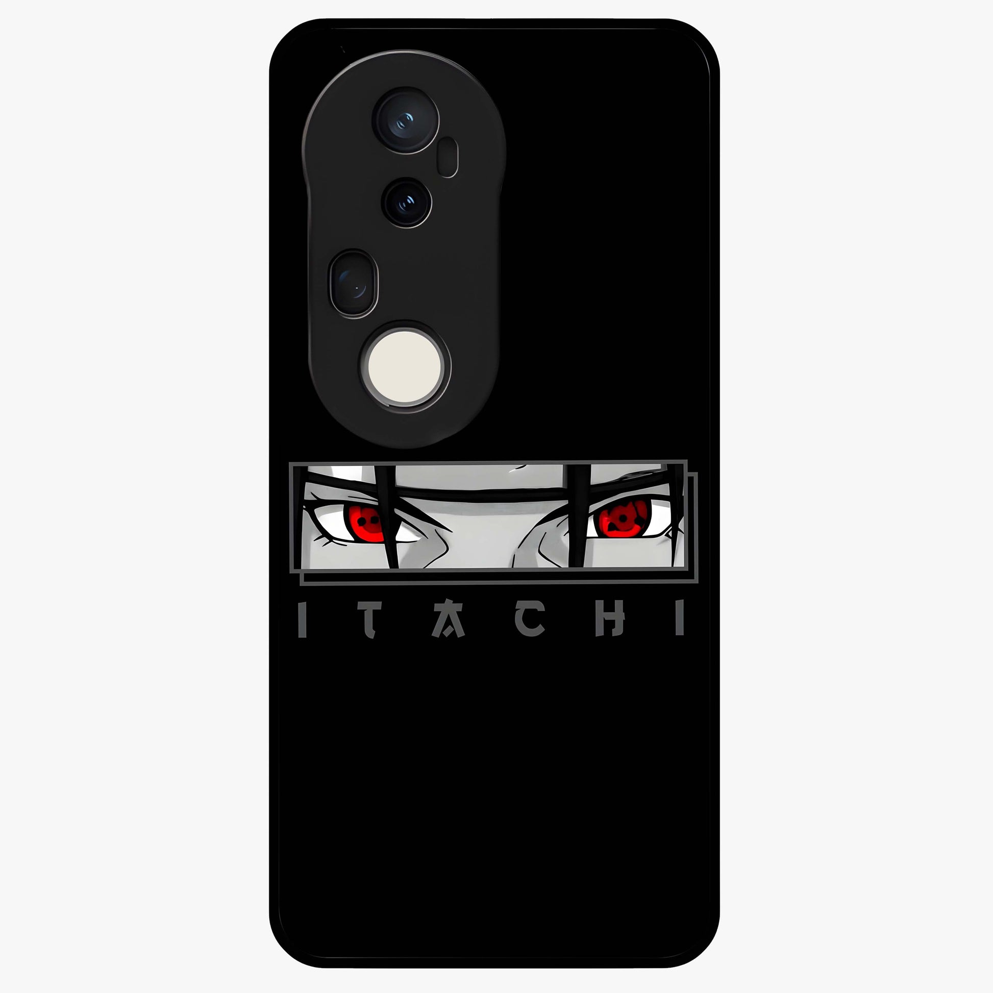 Scarlet Gaze Dominance Glass Case showing flat back view with striking red themed artwork and glossy glass finish.