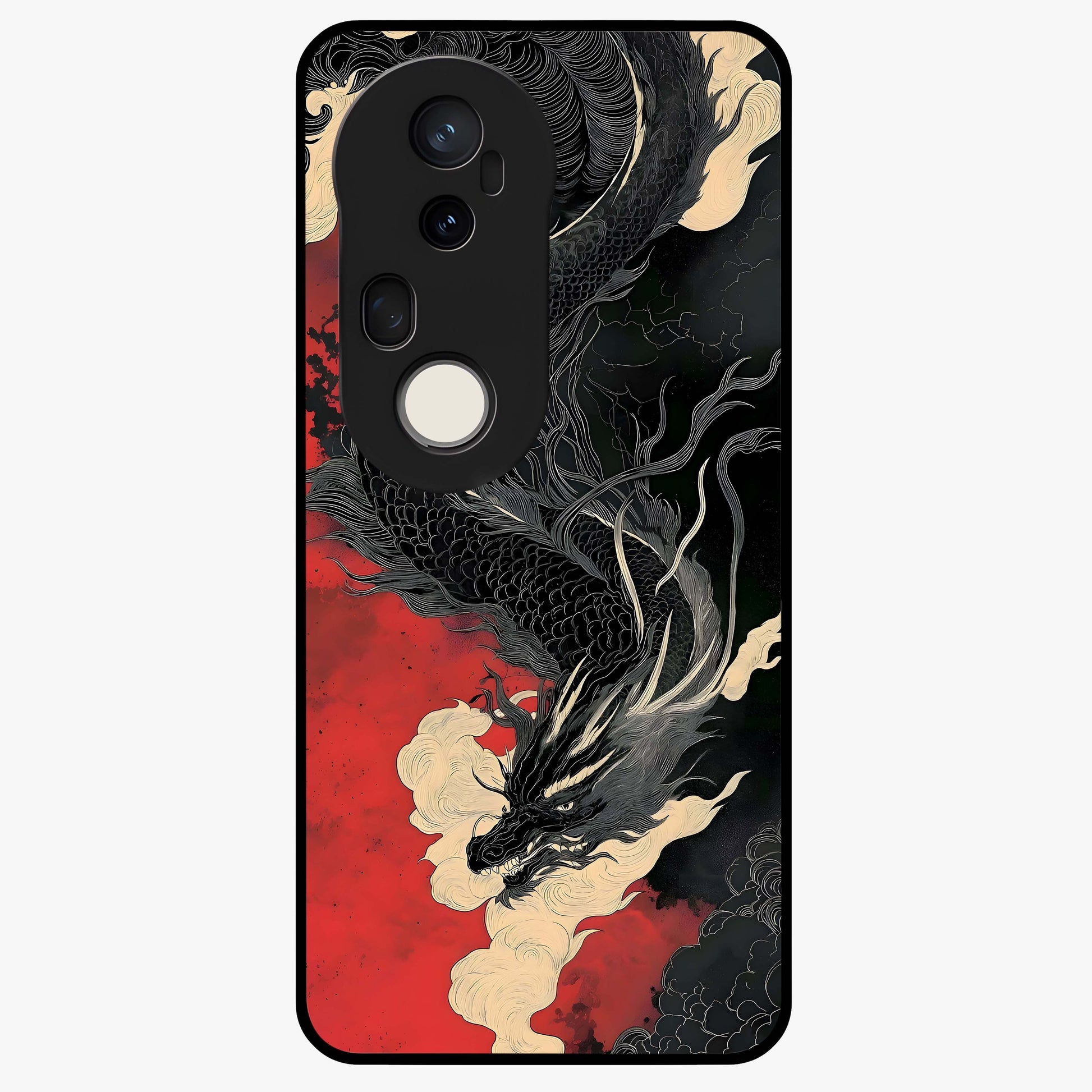 Shadow Dragon Fury Glass Case showing flat back view with fierce dragon artwork and glossy glass finish.