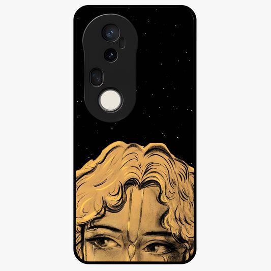 Shri Krishna Art Glass Case showing flat back view with devotional Krishna artwork and glossy glass finish.