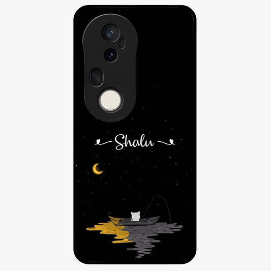 Silent Night Row Glass Case showing flat back view with calm night themed artwork and glossy glass finish.