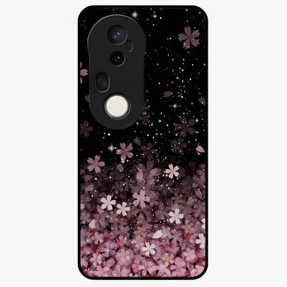 Small Starry Flowers Glass Case showing flat back view with delicate starry floral artwork and glossy glass finish.