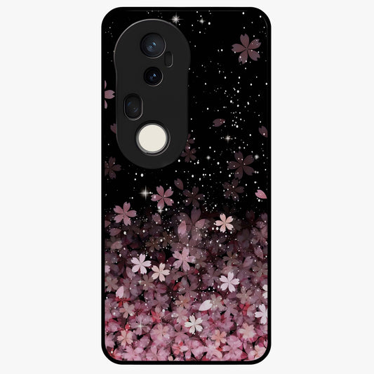 Small Starry Flowers Glass Case showing flat back view with delicate starry floral artwork and glossy glass finish.