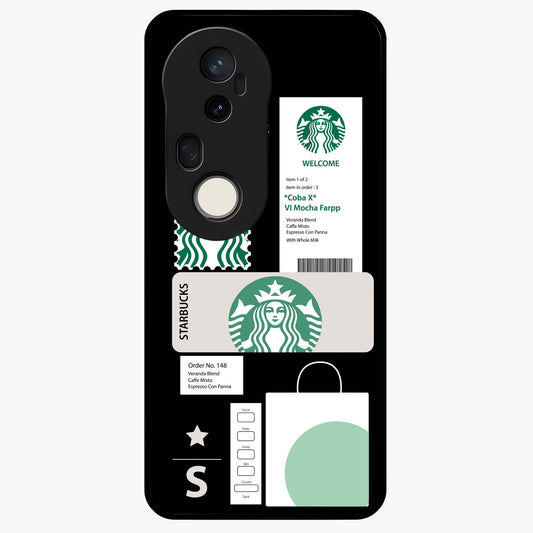 Starbucks Mocha Glass Case showing flat back view with coffee inspired artwork and glossy glass finish.