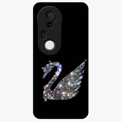Starlit Swan Grace Glass Case showing flat back view with graceful swan artwork under starry sky and glossy glass finish.