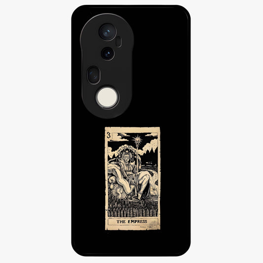 The Empress Glass Case showing flat back view with regal feminine artwork and glossy glass finish.