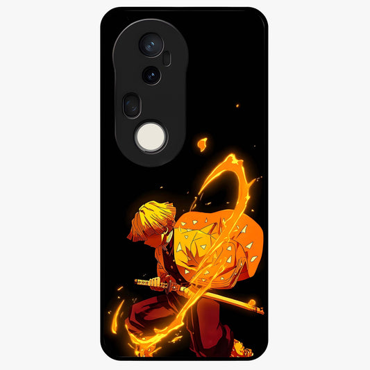 Thunder Flame Execution Glass Case showing flat back view with powerful flame and lightning artwork and glossy glass finish.