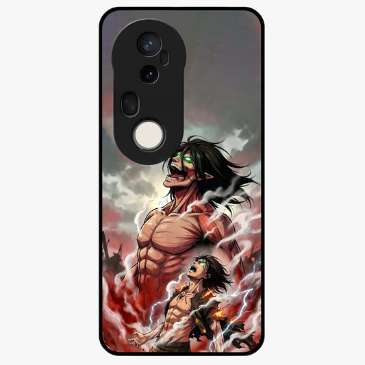 Titan Awakening Fury Glass Case showing flat back view with powerful titan inspired artwork and glossy glass finish.